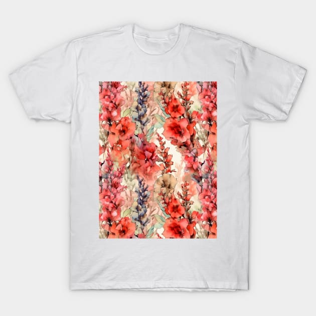 Red Snapdragon flower pattern in Watercolor alcohol ink T-Shirt by Danielleroyer